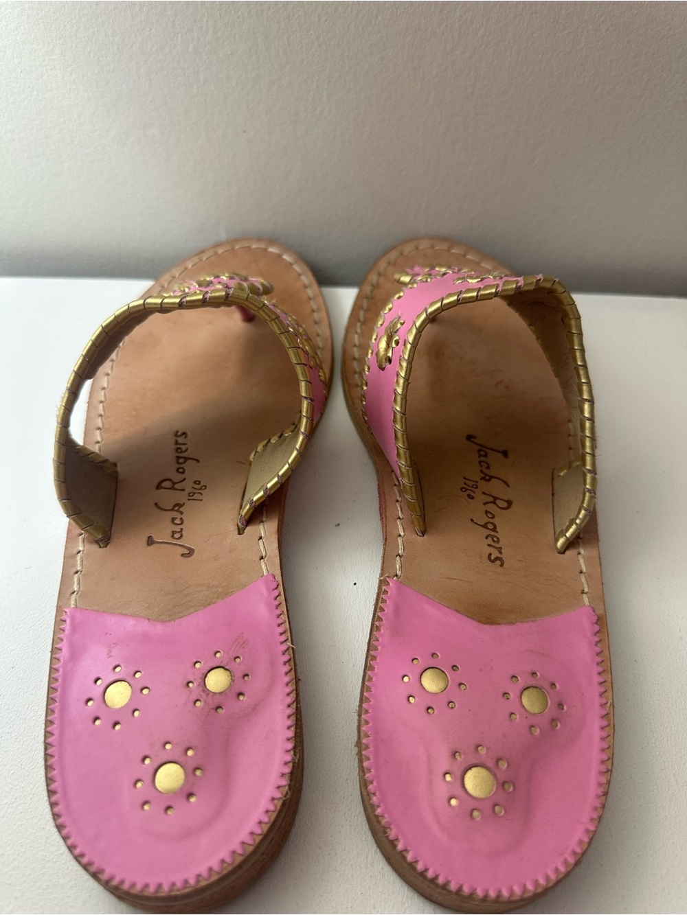 Jack Rogers Pink and Gold Sandals with Whipstitch Medallions - Picture 6 of 8